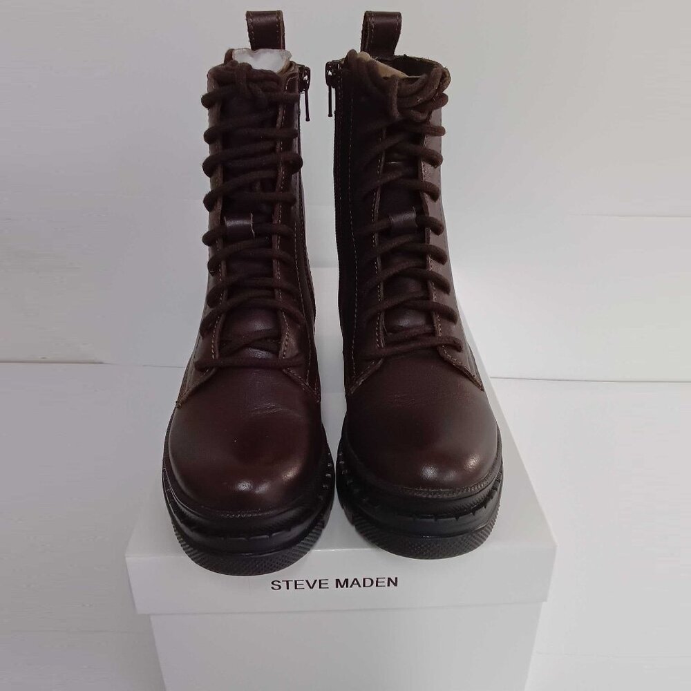 Steve Madden Women's Jamisyn Lace-Up Leather Boot - Brown 5